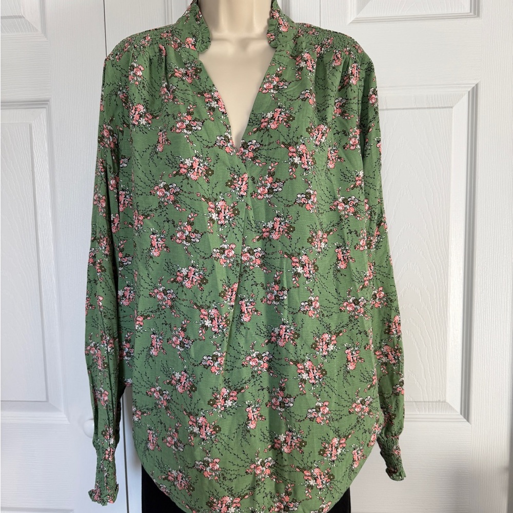 NWT Lane Bryant Green Floral Blouse | Long Sleeve | Size 14/16